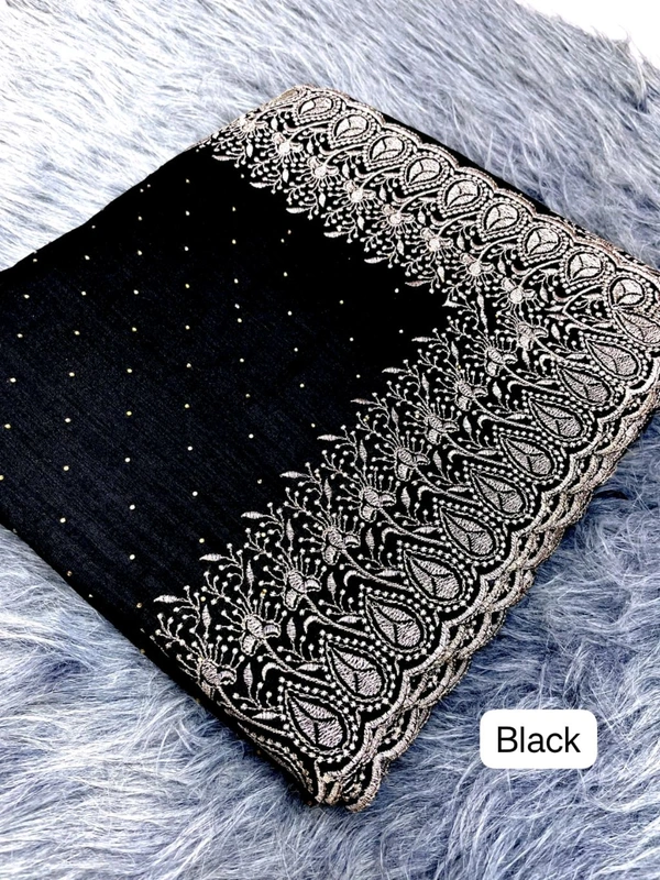 W64007 Soft Vichitra Blooming With Beautiful Embroidery Zari Work With Siroski Work - Black