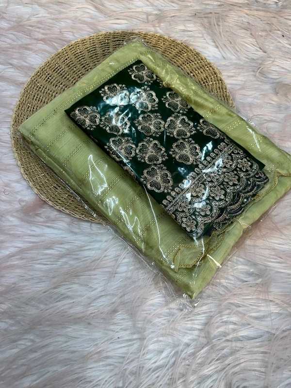 W33002 Satin with lehriya foil print saree c pallu arka work  - Mint Green