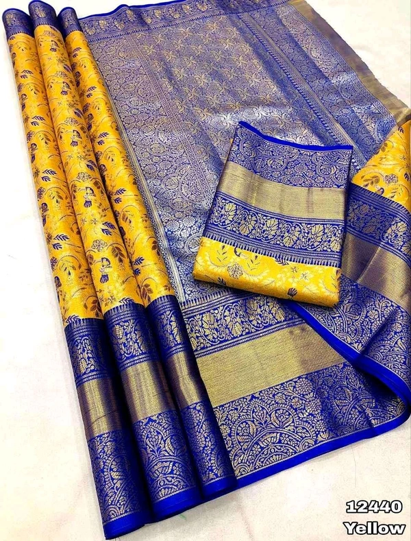 KS0081 Kanjivaram Soft Tissue Silk Saree  - Yellow