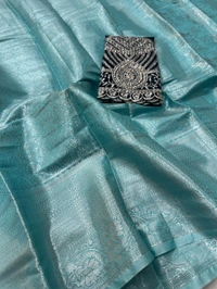 W22004 Kanjivaram Silk Saree+ Work Blouse Combo  - Sky Blue