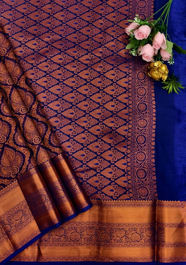 C19001 Kanjivaram Bridal Soft Silk Saree - Navy Blue