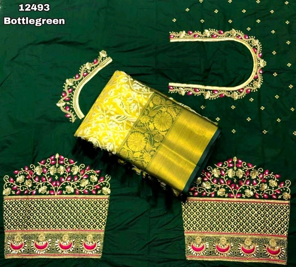 KS0051 Kanjivaram Silk Saree With Aari Work Blouse  - Green