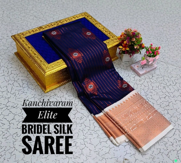 C58001 Semi Kanjivaram Silk Saree - Navy Blue