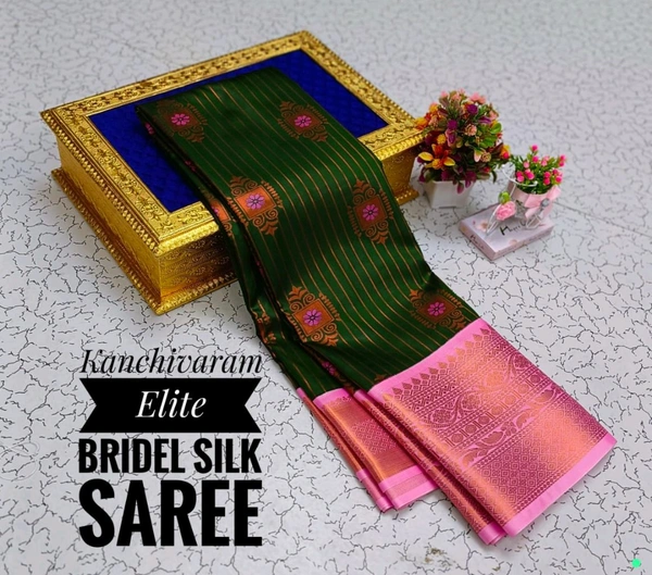 C58001 Semi Kanjivaram Silk Saree - Bottle green