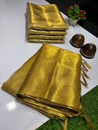 B11020 Gold Banarasi Tissue Silk Saree With Heavy Kanjivaram Border 