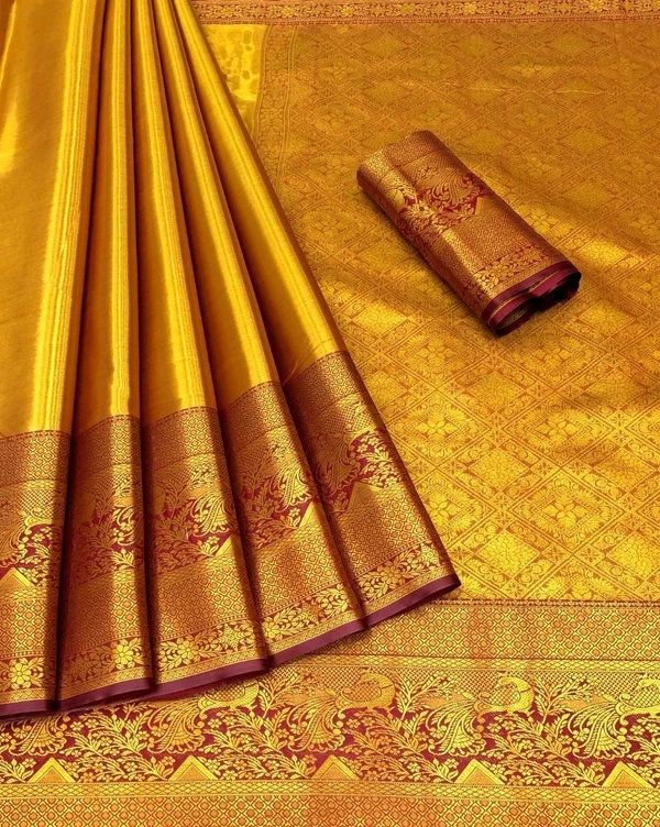 KS0091 1 Gm Gold Zari Weaving Kanjivaram Silk Saree  - Brown