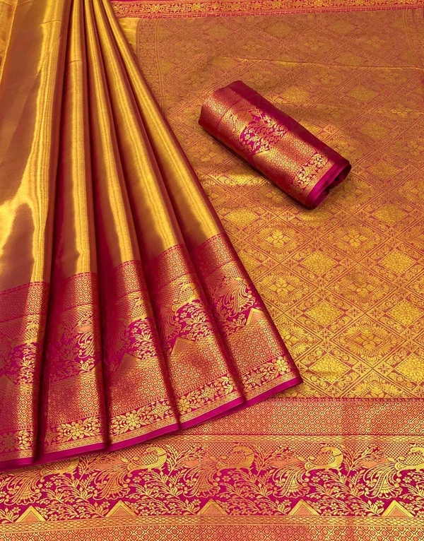 KS0091 1 Gm Gold Zari Weaving Kanjivaram Silk Saree  - Pink