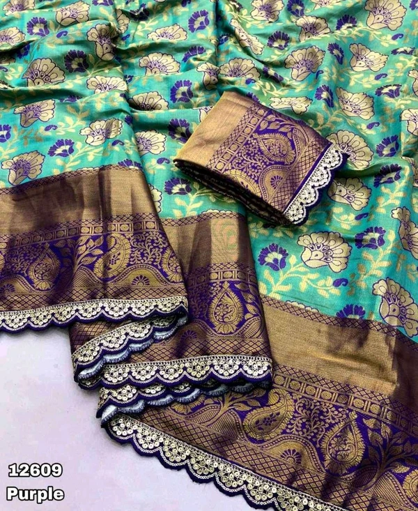 KS0095 Kanjivaram Saree With Maggam Lace Border - Purple