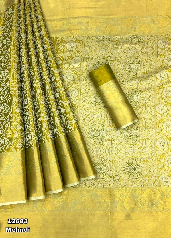 KS0100 1 Gm Gold Zari Weaving Kanjivaram Silk Saree  - Mehendi