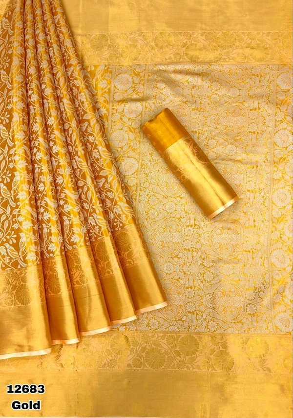 KS0100 1 Gm Gold Zari Weaving Kanjivaram Silk Saree  - Gold