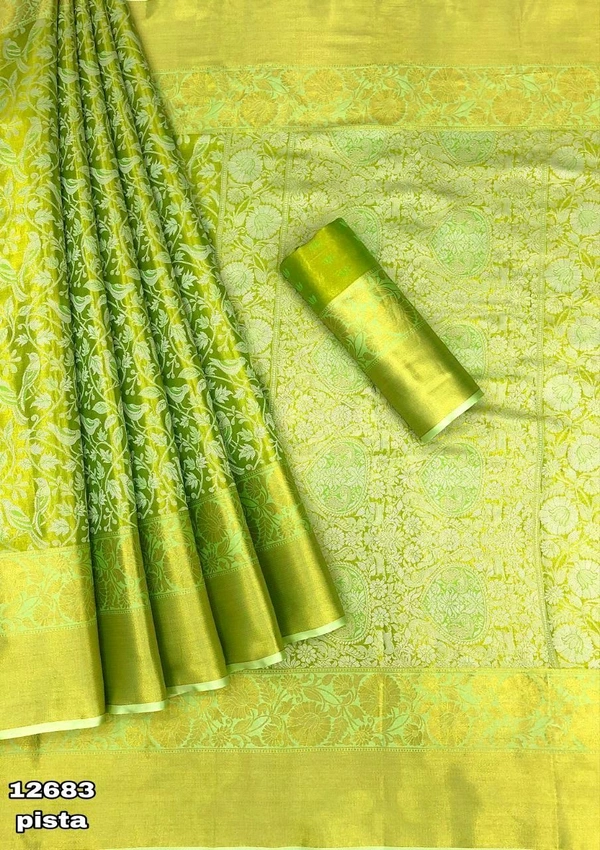 KS0100 1 Gm Gold Zari Weaving Kanjivaram Silk Saree  - Pista