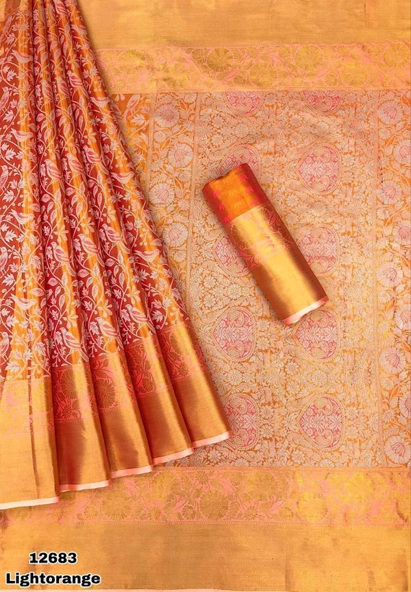 KS0100 1 Gm Gold Zari Weaving Kanjivaram Silk Saree  - Orange