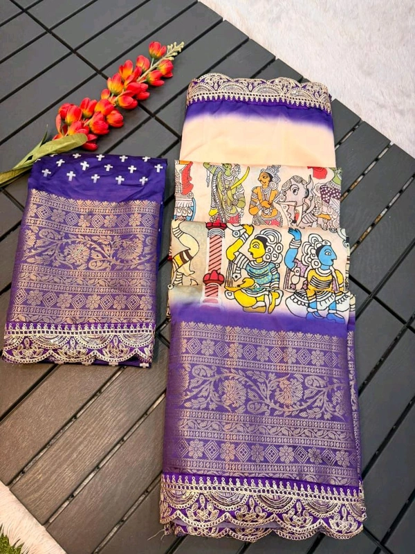 W20012 Maggam Lace  Border Kalamkari Silk Saree 