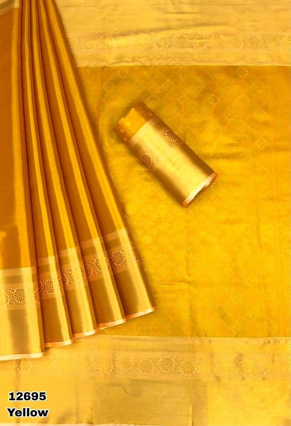 KS0102 1 Gm Gold Zari Weaving Kanjivaram Silk Saree  - Yellow