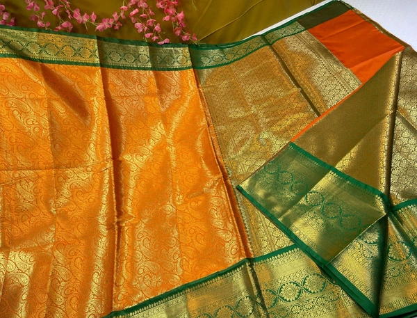 B06201 Semi Kanchi pattu Saree  - Green