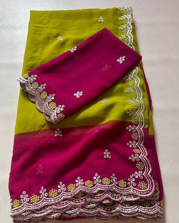 W22064 Dual Colour Georgette Saree With Embroidery Work 