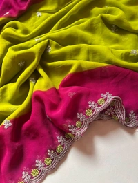 W22064 Dual Colour Georgette Saree With Embroidery Work 