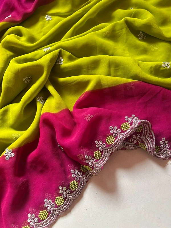 W22064 Dual Colour Georgette Saree With Embroidery Work 