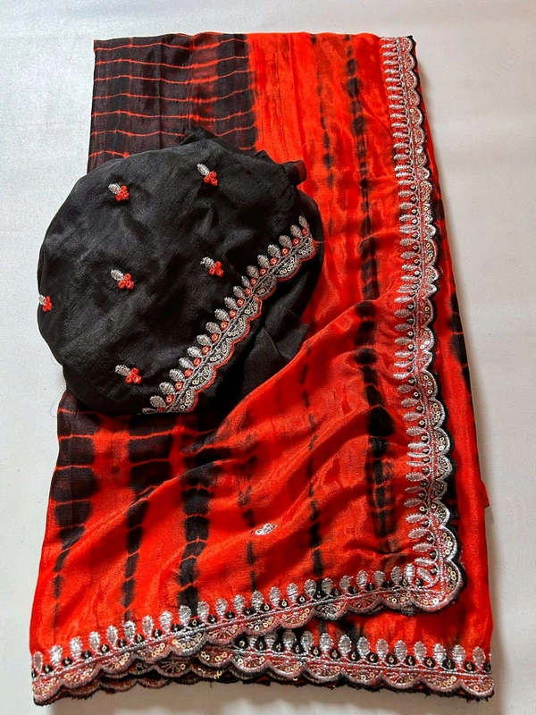W07001 Soft Hand Dying Chinnon Heavy Embroidery Saree 
