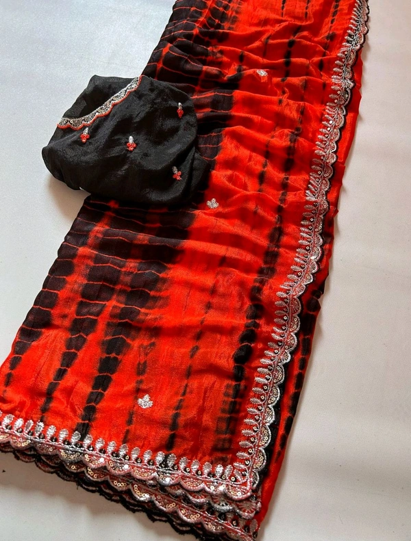 W07001 Soft Hand Dying Chinnon Heavy Embroidery Saree 