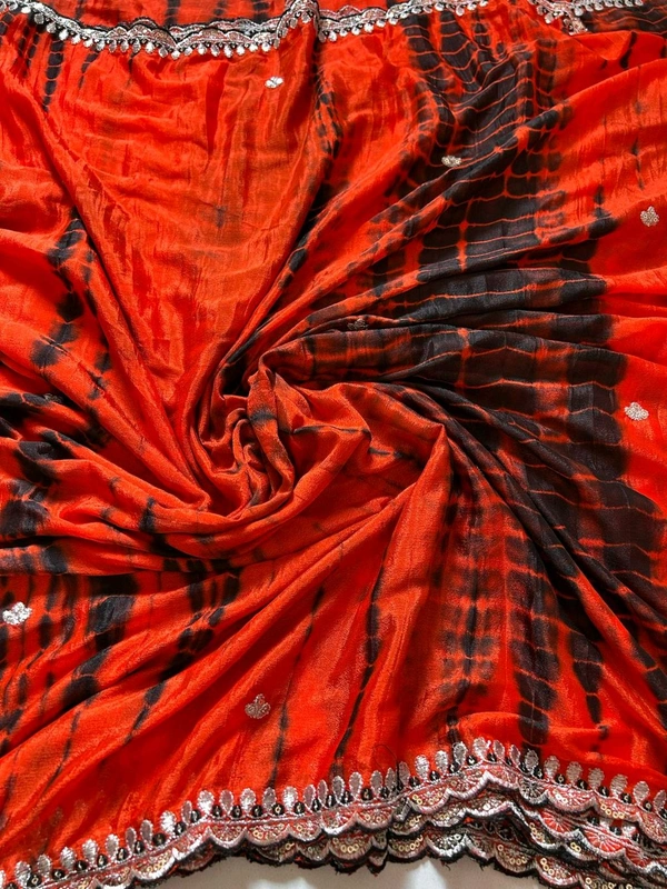 W07001 Soft Hand Dying Chinnon Heavy Embroidery Saree 