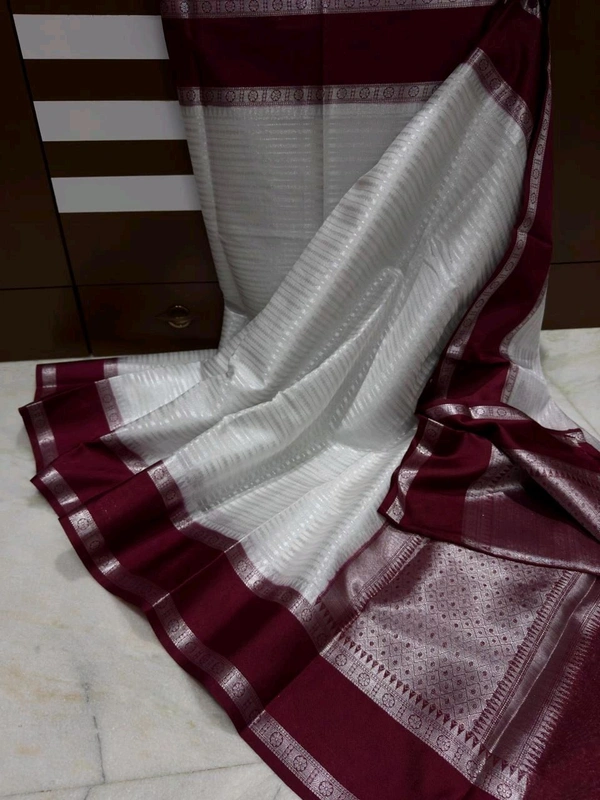 B10002 Soft Banarasi Warm Silk Saree - White