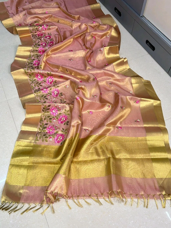B91032 EMBROIDERY WORK SOFT TISSUE SAREE
