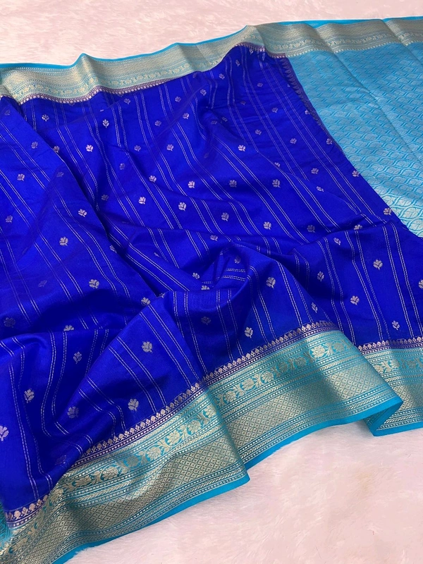 B12031 Banaras Chiniya Silk Saree - Blue