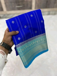 B12031 Banaras Chiniya Silk Saree - Blue
