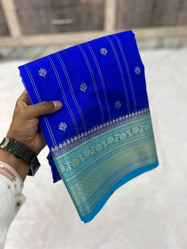 B12031 Banaras Chiniya Silk Saree - Blue