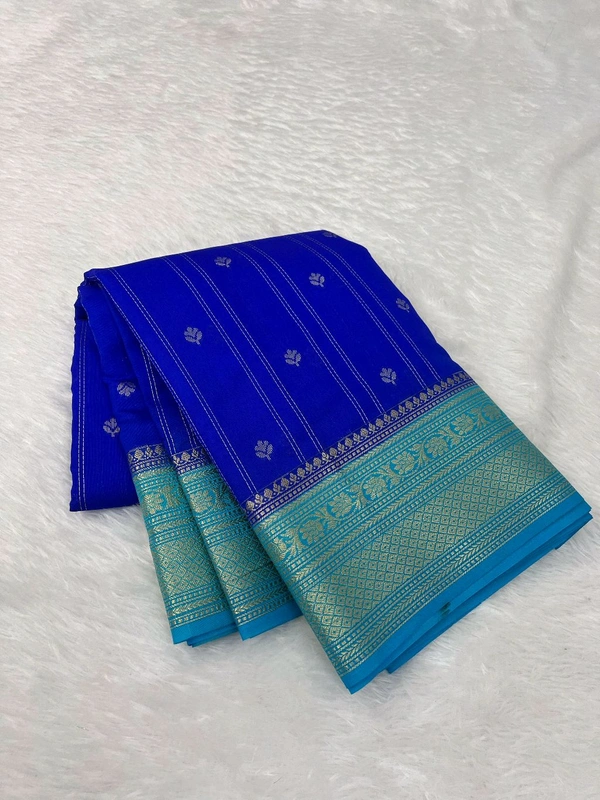 B12031 Banaras Chiniya Silk Saree - Blue