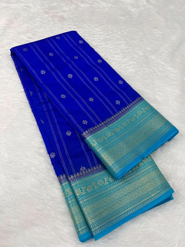 B12031 Banaras Chiniya Silk Saree - Blue