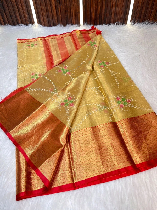 W13065 Kanjivaram Golden Soft Zari Weaving Saree 