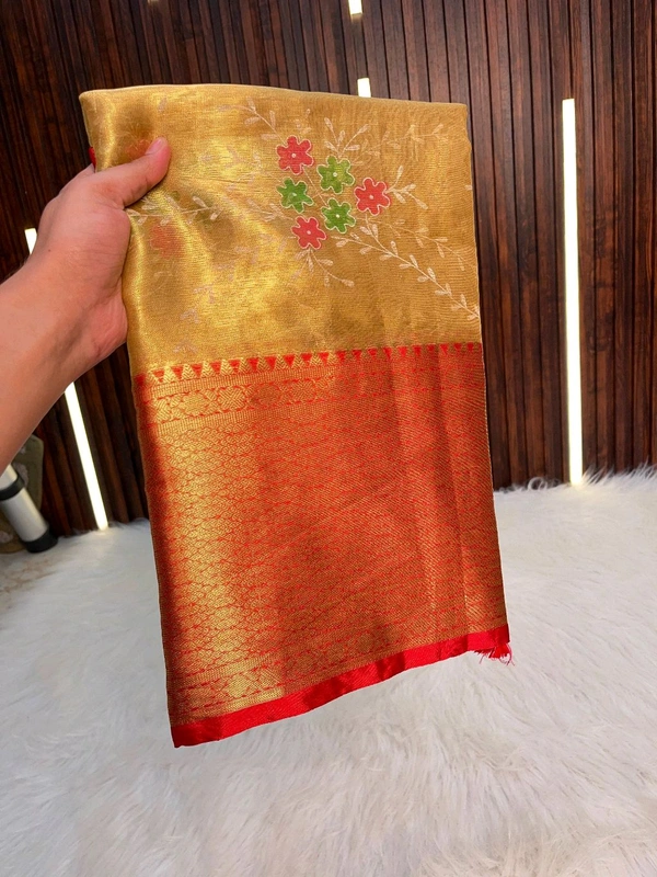 W13065 Kanjivaram Golden Soft Zari Weaving Saree 