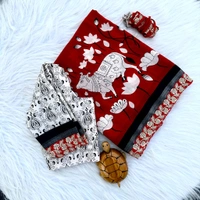 W54001 Premium Mul Mul Fabric Saree With Lace border Stiched blouse  - 32