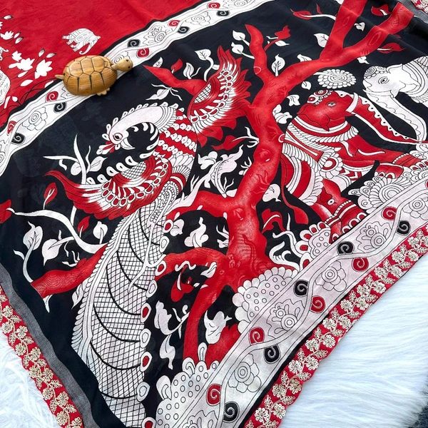 W54001 Premium Mul Mul Fabric Saree With Lace border Stiched blouse  - 34