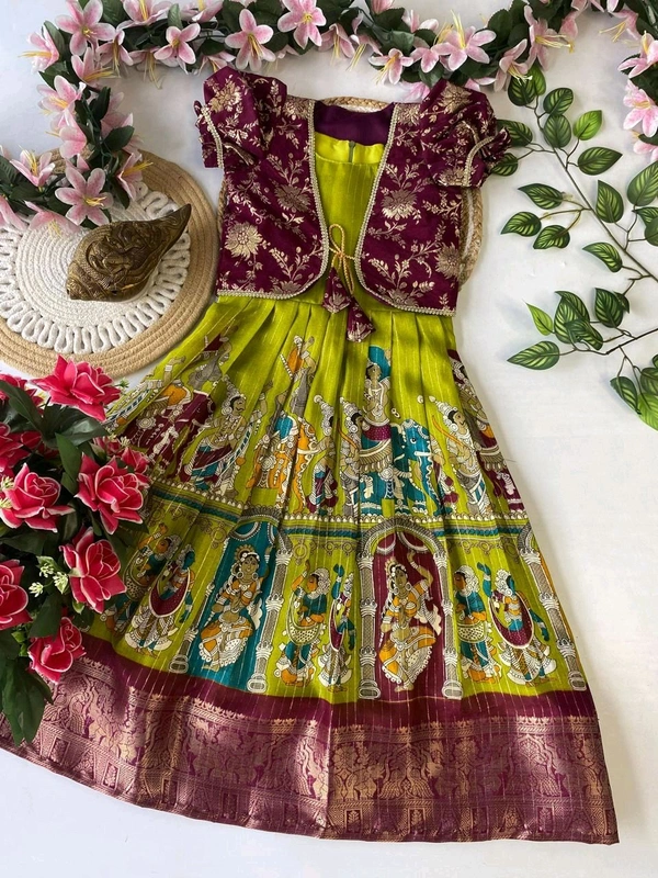 KW07001 JEVAS Exclusive special Dola Silk With Floral Design And Sari Weaving Border  - 6 - 7 Years
