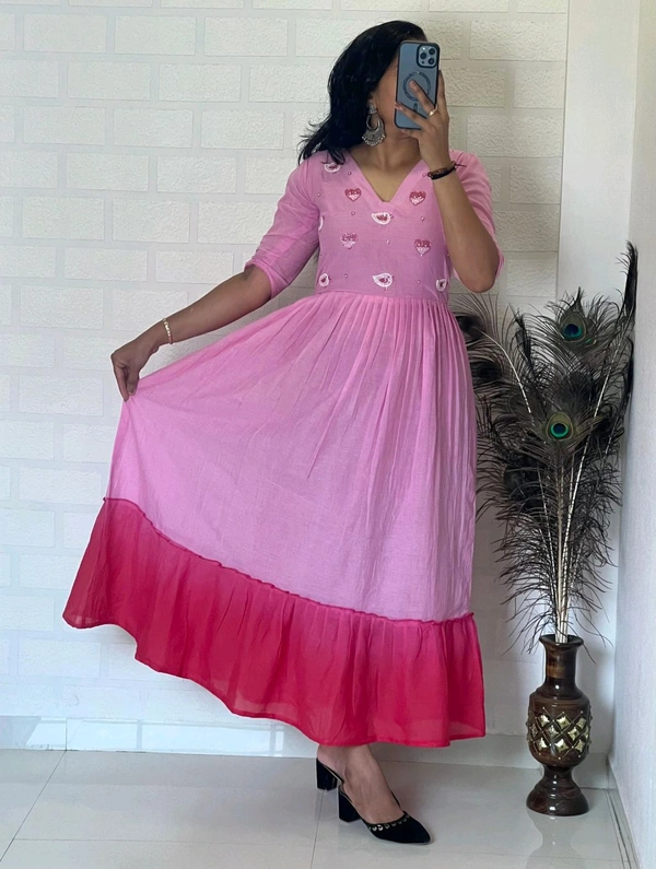 EW39001 Mul Mul Cotton Frock  - Xl up to XXL margin