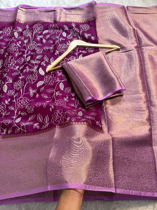 B17010 Warm Silk Saree With Chikan Kari Embroidery Saree