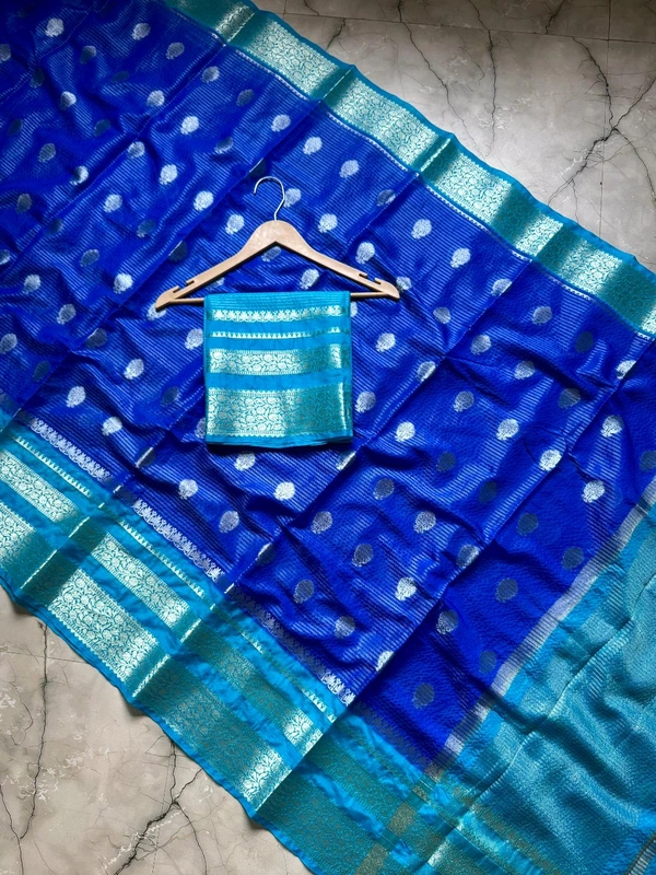 B04344 Semi Georgette Warm Silk Saree - Blue