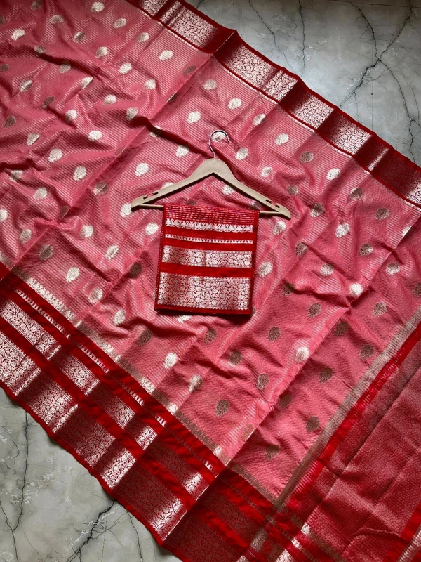 B04344 Semi Georgette Warm Silk Saree - Red