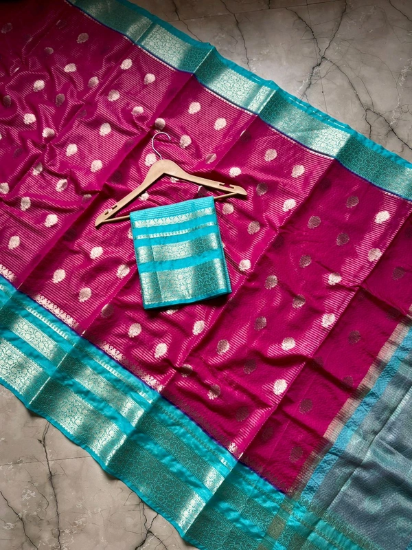 B04344 Semi Georgette Warm Silk Saree - Pink