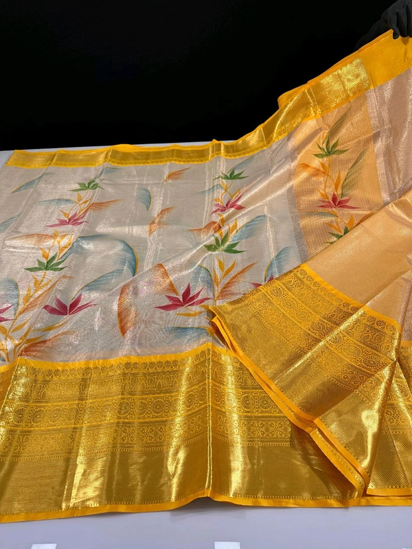 B06401 Hand Paint Kanjivaram Silk Saree - Yellow