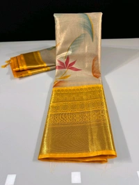 B06401 Hand Paint Kanjivaram Silk Saree - Yellow