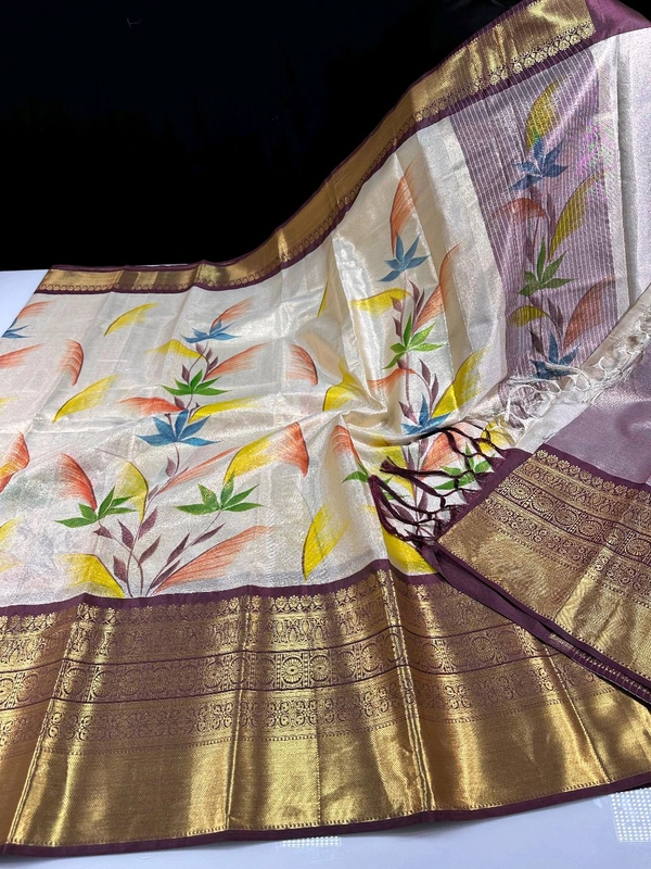 B06401 Hand Paint Kanjivaram Silk Saree - Brown