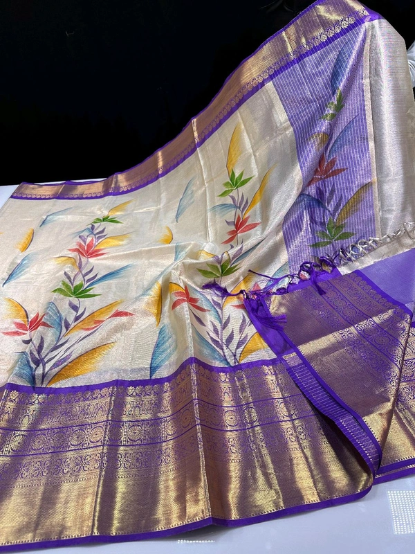 B06401 Hand Paint Kanjivaram Silk Saree - Purple