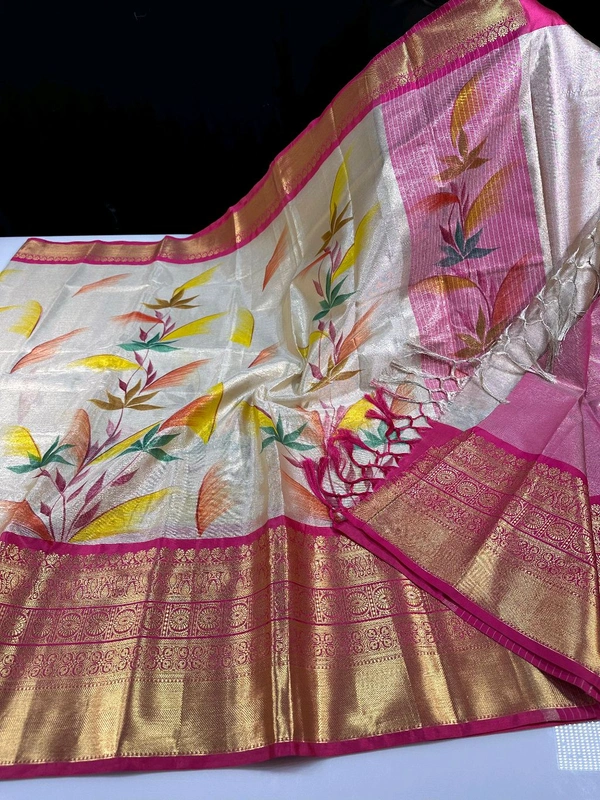 B06401 Hand Paint Kanjivaram Silk Saree - Pink