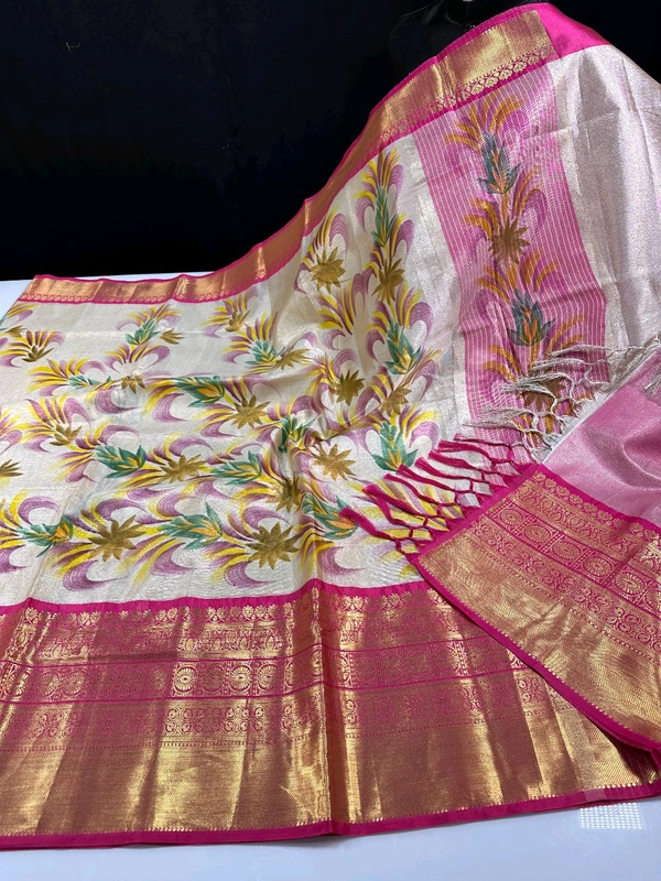 B06307 Hand Paint Kanjivaram Silk Saree - Pink