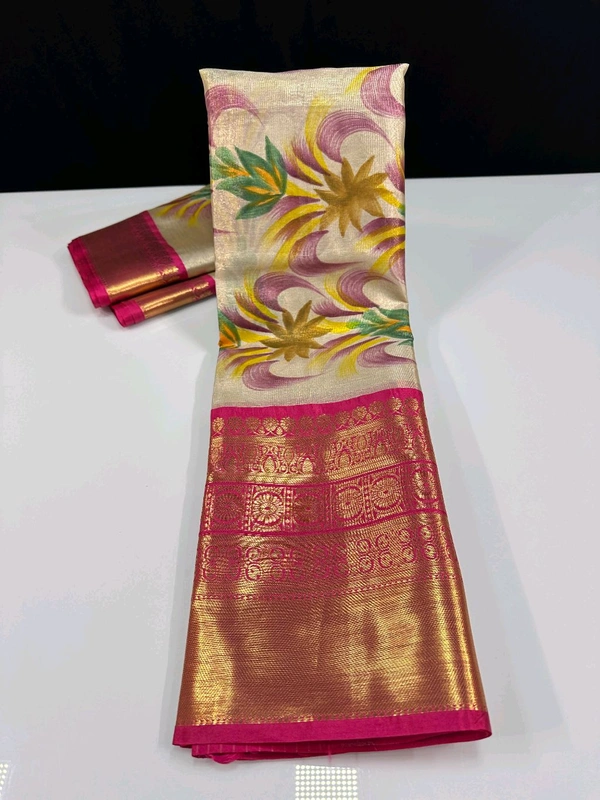 B06307 Hand Paint Kanjivaram Silk Saree - Pink