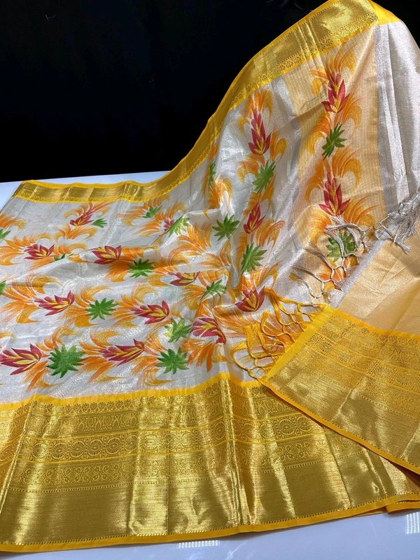 B06307 Hand Paint Kanjivaram Silk Saree - Yellow